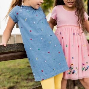 Hanna Andersson Girls 8 Chambray Floral Embroidered Dress